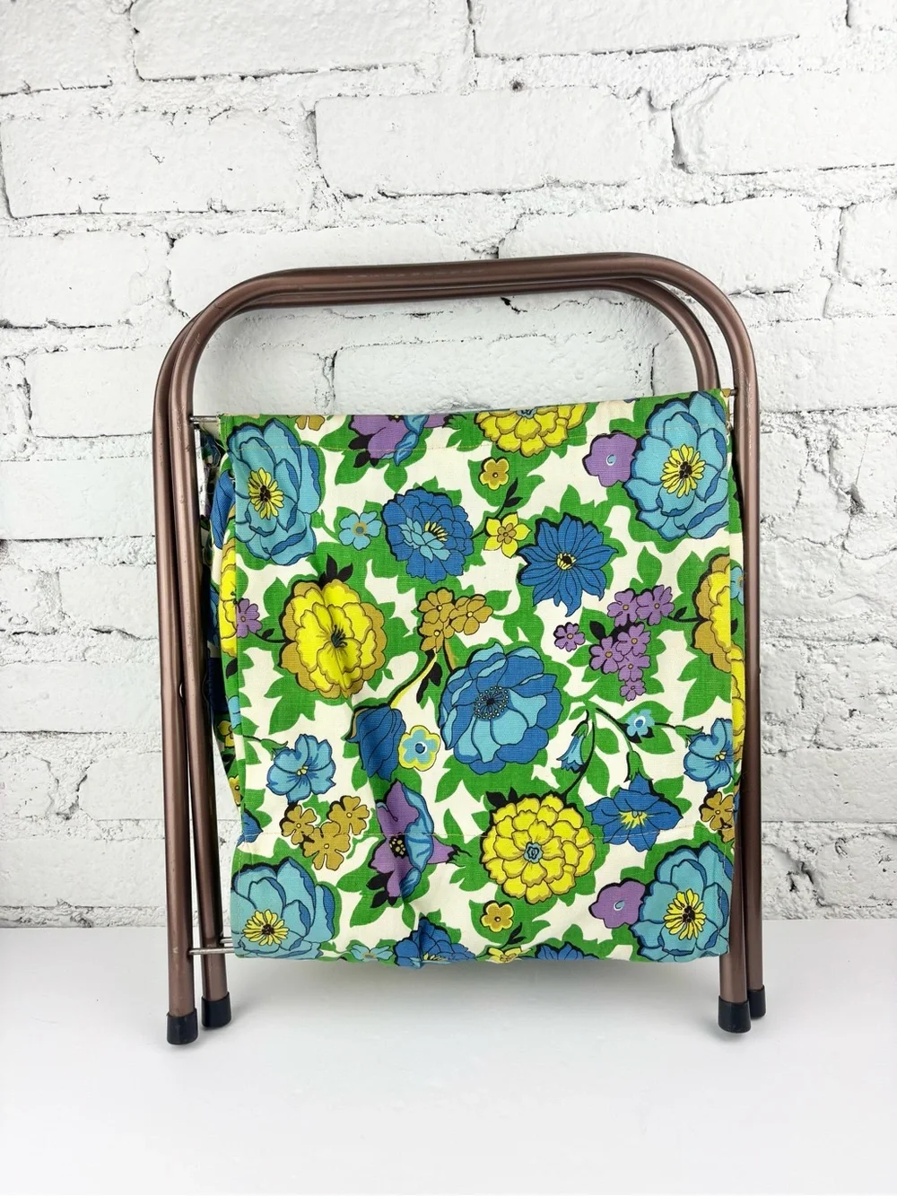 Vintage Floral Canvas Folding Sewing Basket
